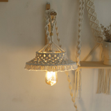 Lámpara de Macramé Colgante LED Blanca Estilo Bohemio para Dormitorio
