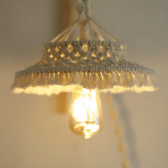 Lámpara de Macramé Colgante LED Blanca Estilo Bohemio para Dormitorio