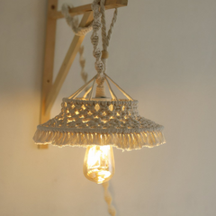 Lámpara de Macramé Colgante LED Blanca Estilo Bohemio para Dormitorio