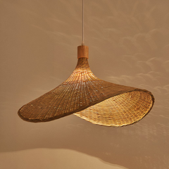 Lámpara Bambú Colgante de Estilo Moderno con Diseño Sombrero para Comedor