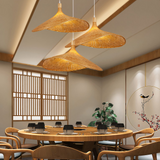 Lámpara colgante de bambú natural LED tipo sombrero para comedor