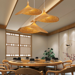 Lámpara Bambú Colgante de Estilo Moderno con Diseño Sombrero para Comedor