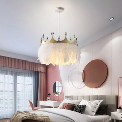 Lampara Colgante de Plumas Blancas LED Infantil Estilo Moderno Diseño Corona