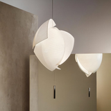Lámpara de Tela Colgante LED Blanca Concha Estilo Japandi para Salón