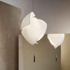 Lámpara de Tela Colgante LED Blanca Concha Estilo Japandi para Salón