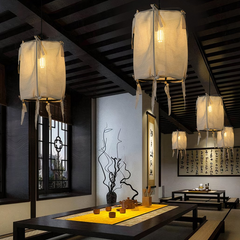 Lámpara Colgante de Lino LED Estilo Japonés Tipo Farol para Comedor