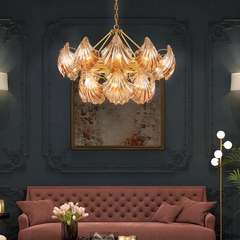 Lámpara Colgante LED de concha de cristal y metal de Lujo para Salón