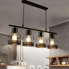 Lámpara Colgante Múltiple Industrial de Metal Negra para Comedor