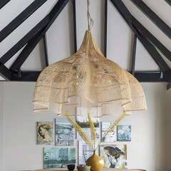 Lámpara colgante de ratán con pétalos estilo boho para comedor