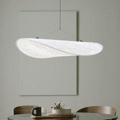 Lámpara Colgante de Tela Blanca con Luz LED Estilo Japandi para Salón