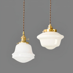 Lámpara Colgante Vidrio Blanco Vintage Regulable en Altura para Comedor