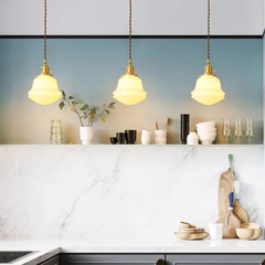 Lámpara Colgante Vidrio Blanco Vintage Regulable en Altura para Comedor