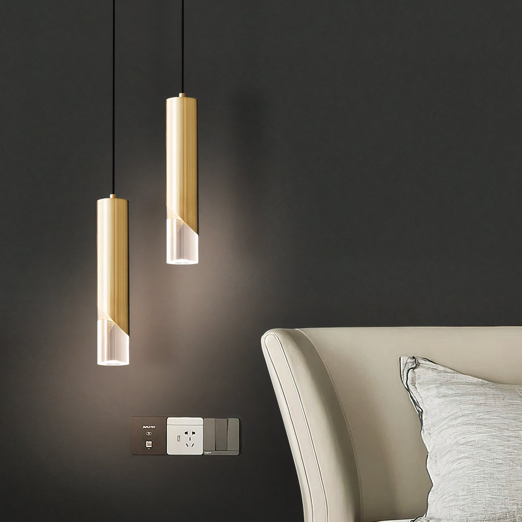 Lámpara colgante de tubo de diseño minimalista con LED y luz suave para mesita de noche