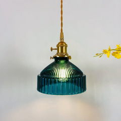 Lámpara Colgante de Vidrio Vintage Azul Pato Regulable en Altura para Comedor