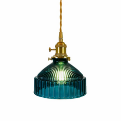 Lámpara Colgante de Vidrio Vintage Azul Pato Regulable en Altura para Comedor
