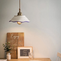 Lámpara Colgante Cerámica Blanca Vintage Estampada Azul para Comedor