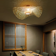 Lámpara de techo de ratán LED boho natural forma sombrero para dormitorio