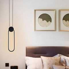 Lámpara colgante ovalada LED negra regulable de estilo moderno para dormitorio