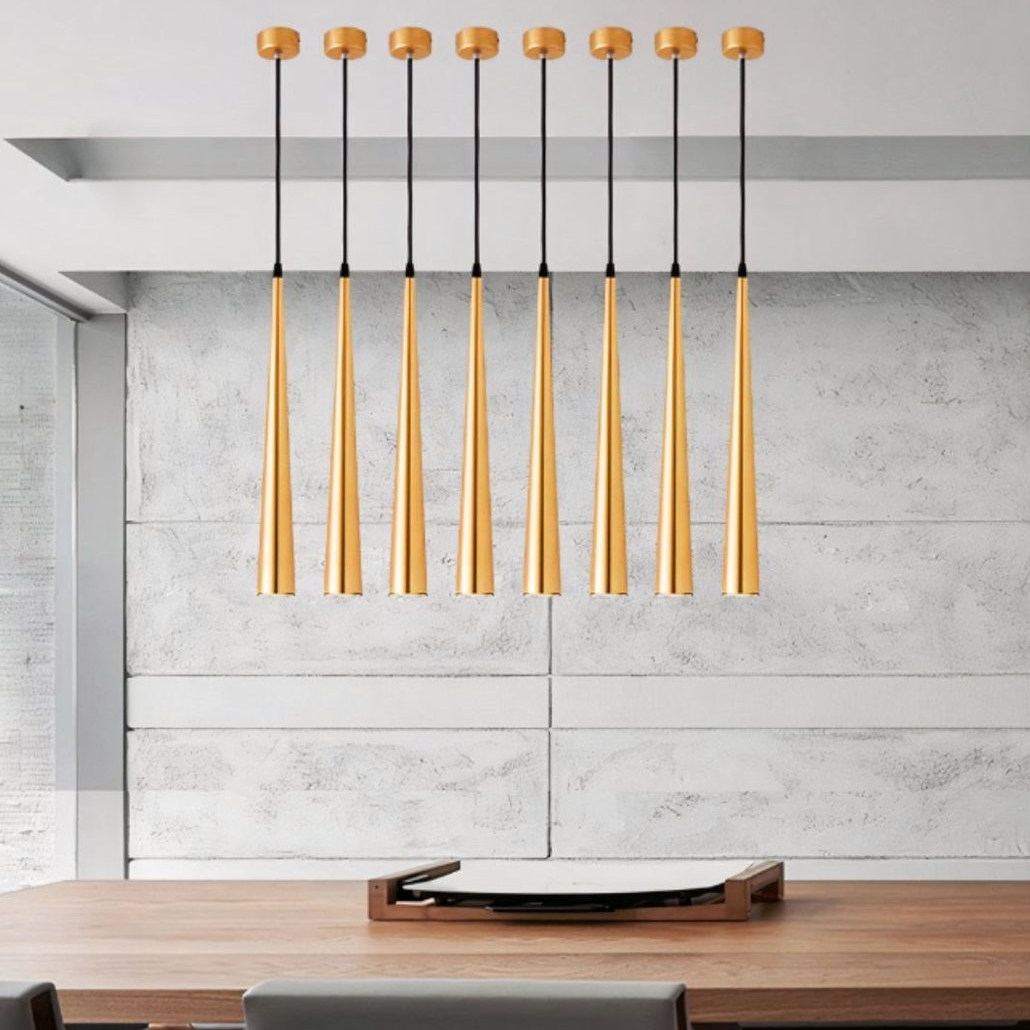 Lámpara colgante moderna LED de aluminio con forma cónica alargada para comedor