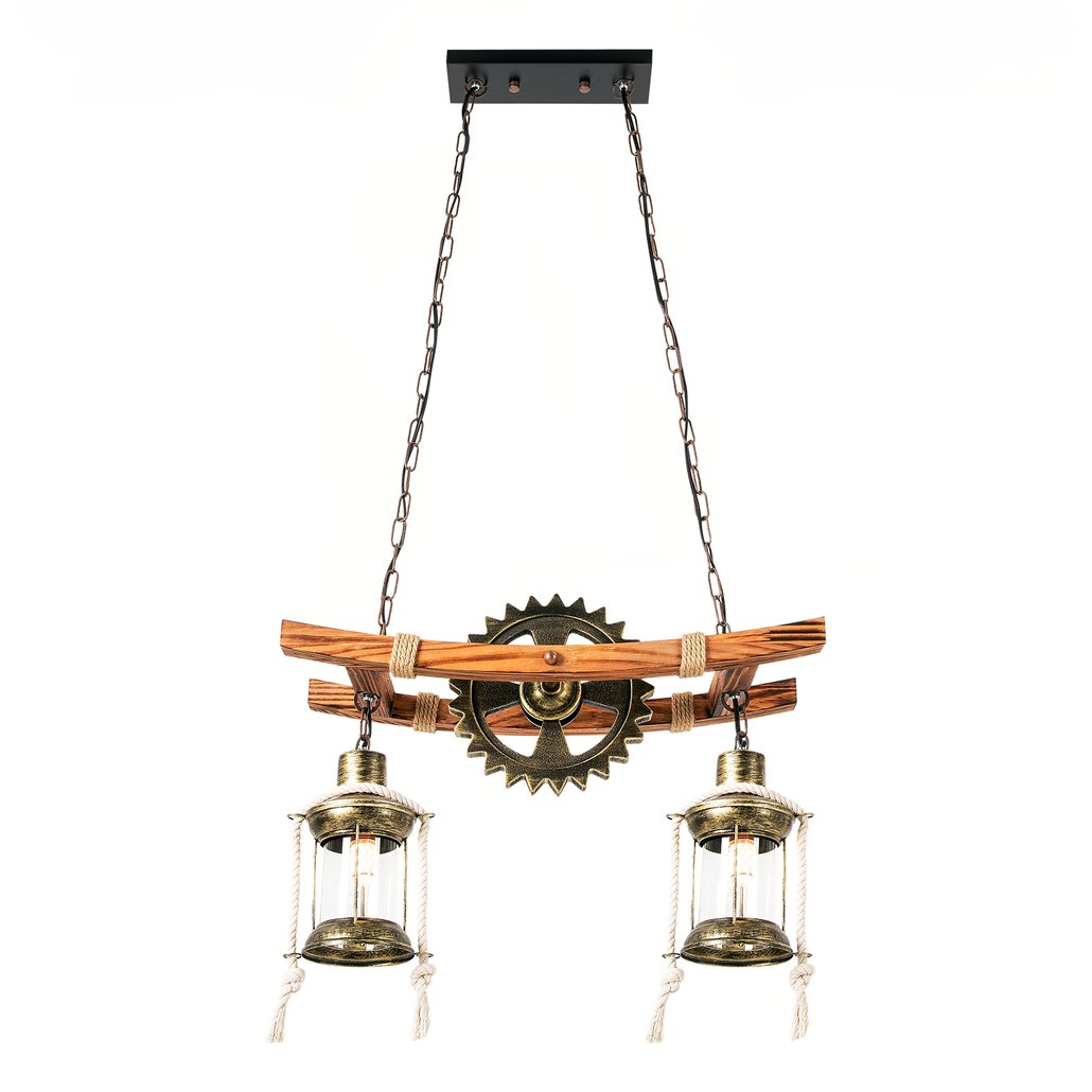 Lámpara colgante industrial vintage de madera regulable en altura para comedor