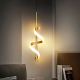 Lámpara colgante espiral dorada LED moderna para mesita de noche
