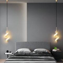 Lámpara colgante espiral dorada LED moderna para mesita de noche