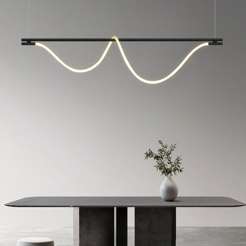 Lámpara Lineal Colgante LED Negra Regulable Para Islade Cocina Moderna
