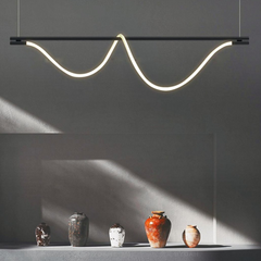 Lámpara Lineal Colgante LED Negra Regulable Para Islade Cocina Moderna