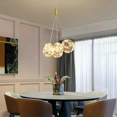 Lámpara de racimo de vidrio moderna LED regulable en altura para comedor