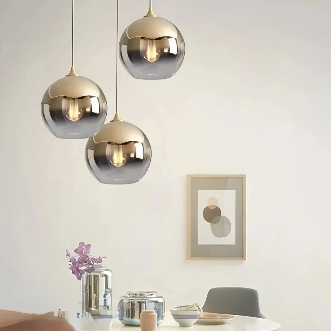 Lámpara colgante de vidrio degradado tipo globo LED para comedor