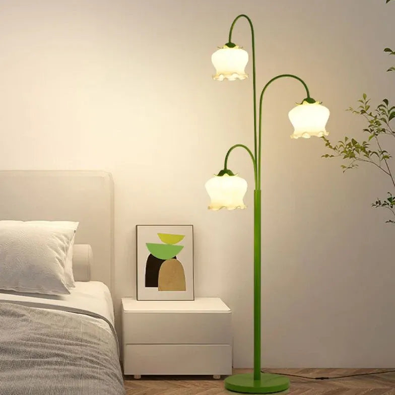 Three-Head Lantern Flower Green Floor Lamp