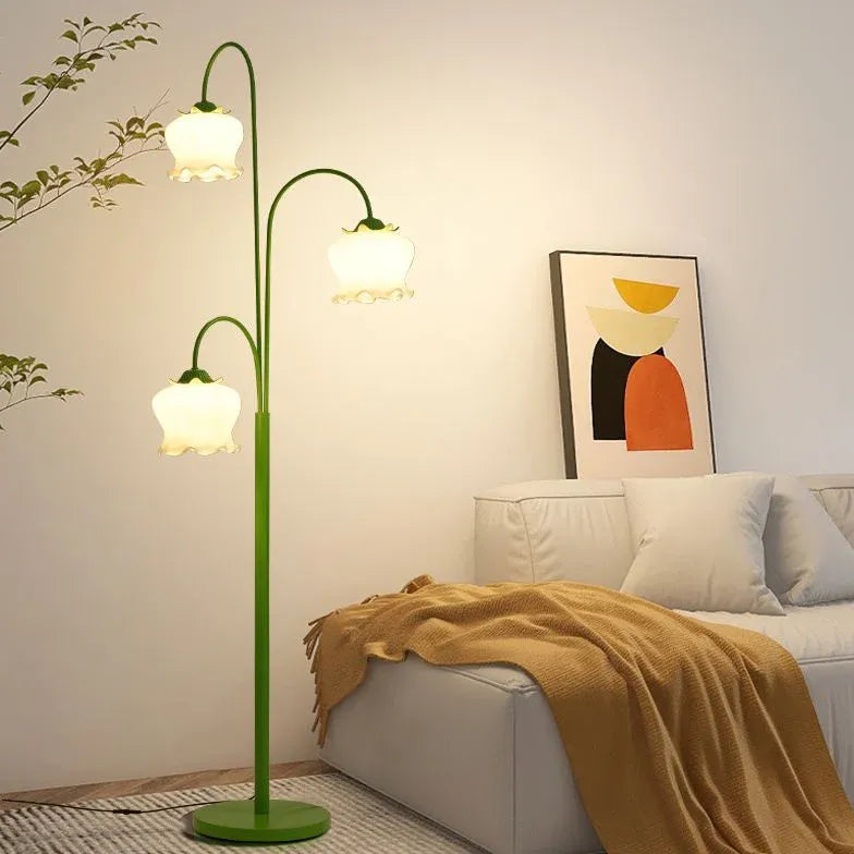 Three-Head Lantern Flower Green Floor Lamp