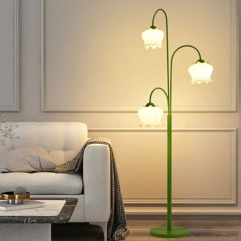 Three-Head Lantern Flower Green Floor Lamp