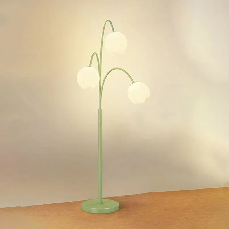 Three-Head White Flower Green Floor Lamp