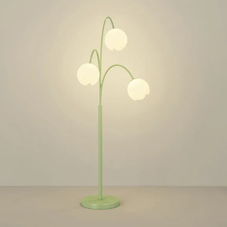 Three-Head White Flower Green Floor Lamp