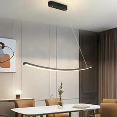 Lampara led colgante lineal diseño moderno y curvado para comedor