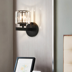 Aplique de Pared de Cristal Moderno LED Negro para Mesita de Noche