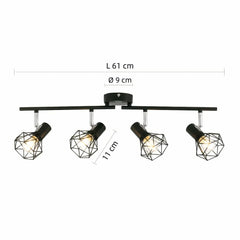 Lámpara de techo 4 luces industrial negra con pantalla jaula ajustable para salón
