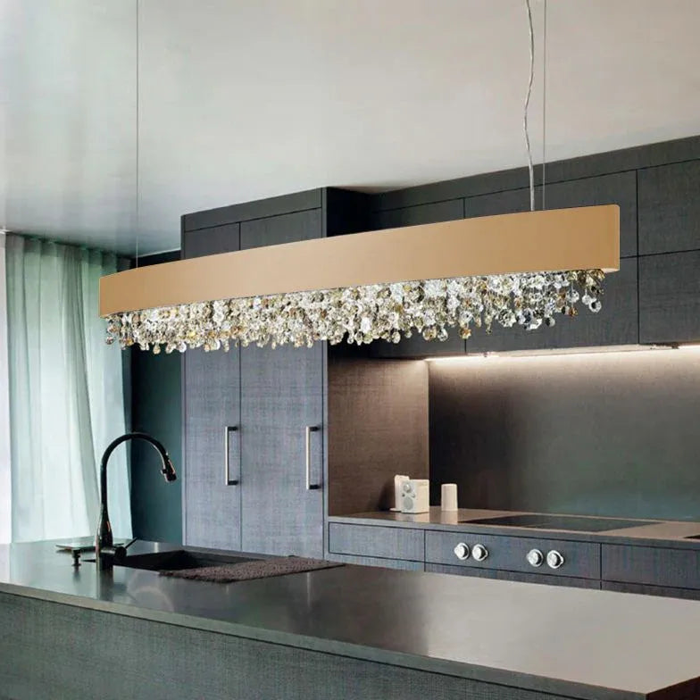 Long Strip Crystal Kitchen Pendant Light