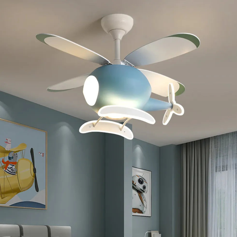 Blue Helicopter Modern Ceiling Fan With Light