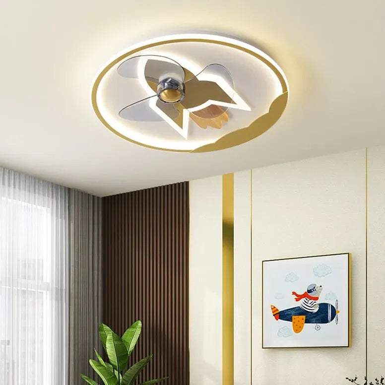 Round Aircraft Modern Ceiling Fan With Light