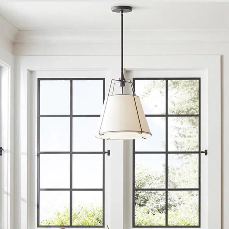 White Fabric Shade Modern Pendant Light