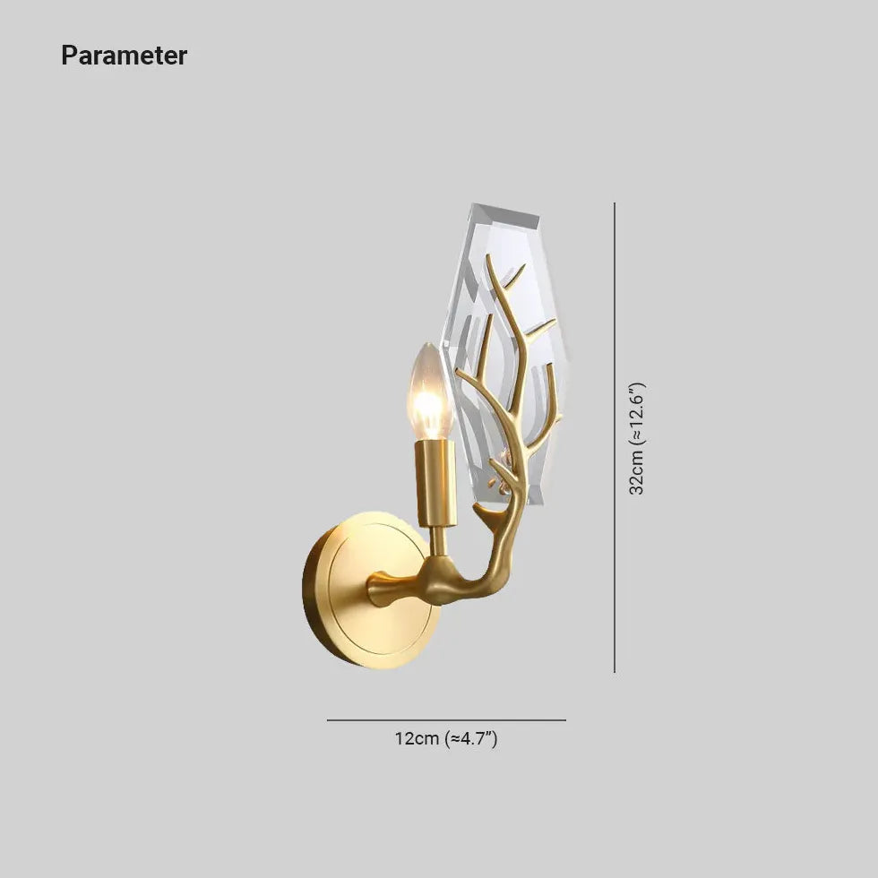 Apliques de pared de cristal dorado con forma de asta de ciervo 