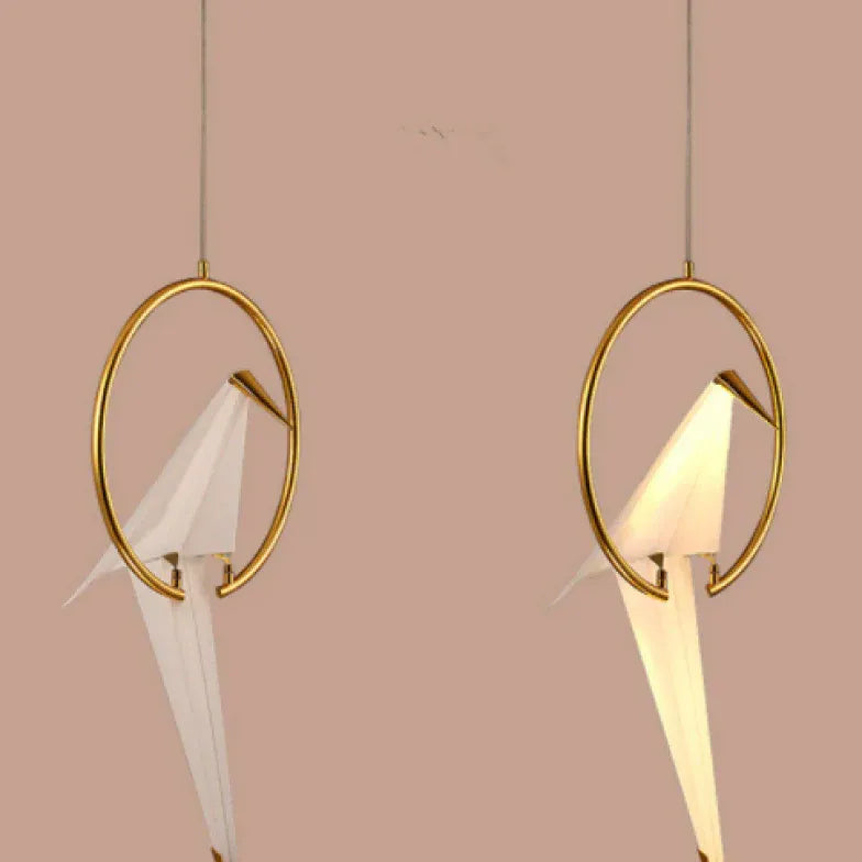 Bird-Shaped Ring Glass Gold Pendant Light