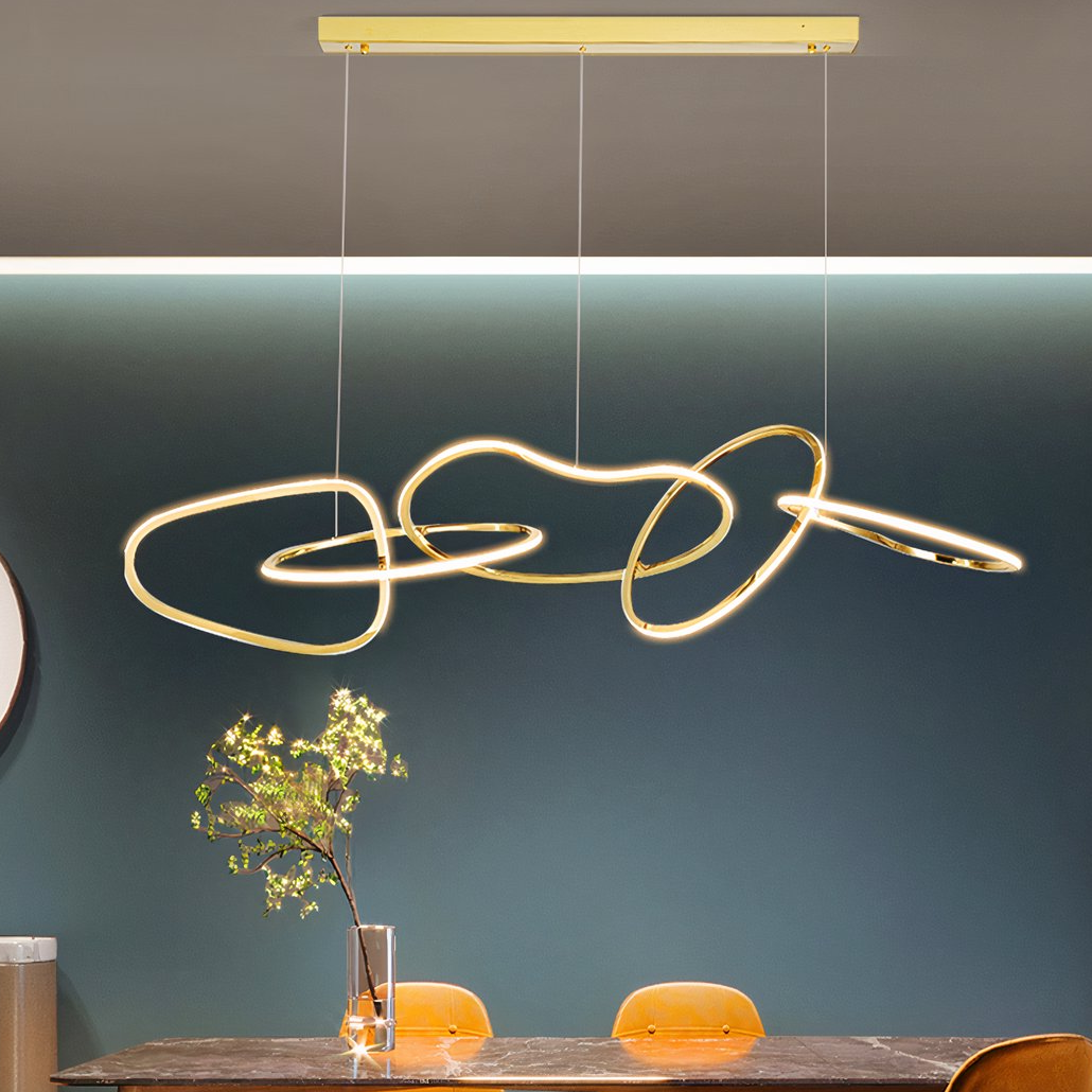 Lámpara Colgante de Diseño LED Moderna Dorada con Aros para Comedor