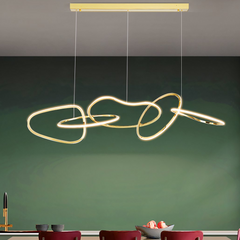 Lámpara Colgante de Diseño LED Moderna Dorada con Aros para Comedor