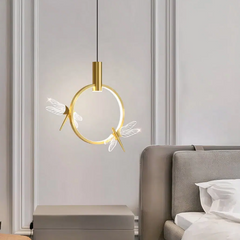 Lámpara Colgante Libélula Dorada Regulable Moderna para Mesita de Noche