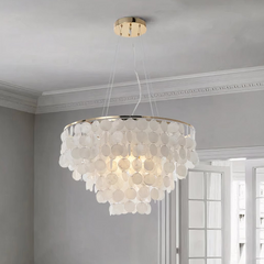 Lámpara Colgante Nácar Blanca LED de Estilo Lujoso Clásico para Salón