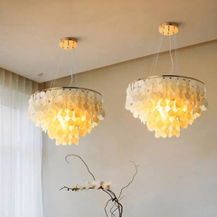 Lámpara Colgante Nácar Blanca LED de Estilo Lujoso Clásico para Salón