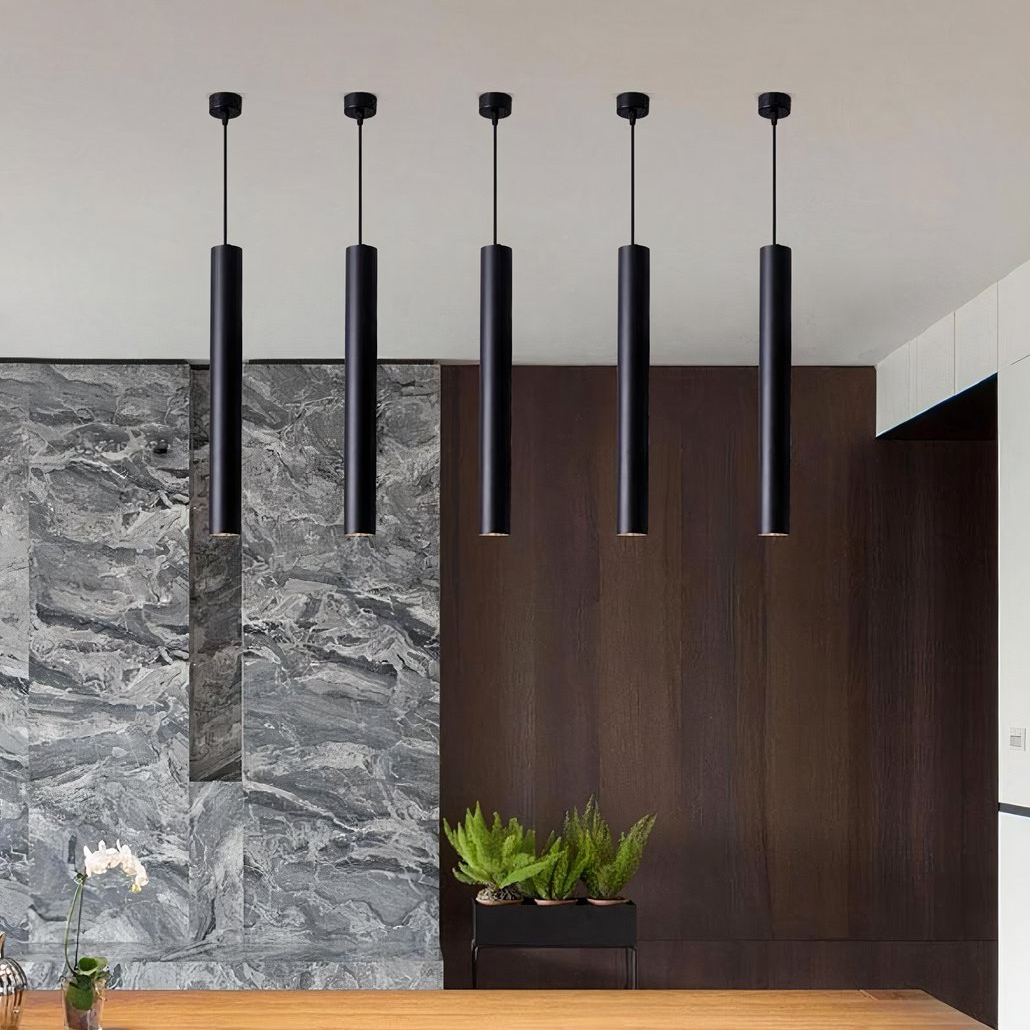 Lámpara colgante tubular LED minimalista de metal para isla de cocina